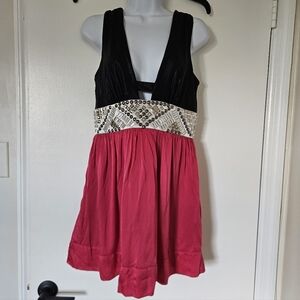 Bebe Womens Top M Y2K Babydoll Silk Studded Colorblock Low Cut Beaded Fairy